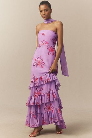 BHLDN Molly Strapless Chiffon Scarf Maxi Dress