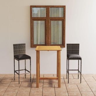 vidaXL 3 Pcs Garden Bar Juego Con Almohadillas Grises