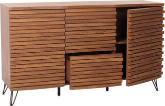 Hhg Hhg - Nunca Usado] Aparador 432, Armario Cajonera Alto, Dise&ntilde;o 3d Compartimentos De Almacenaje, Mdf Metal 85x142x44cm, Aspecto Nogal
