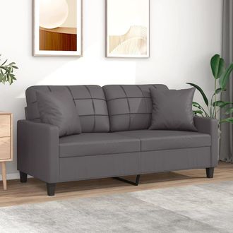 vidaXL Vidaxl - Sof&aacute; De 2 Plazas Con Cojines Cuero Sint&eacute;tico Gris 140 Cm