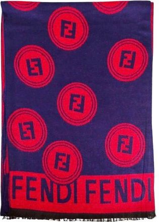Fendi Navy and Red Monogram Merino Wool Scarf Size L