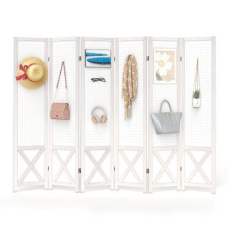 Costway Costway 6 Panel 246 x 170 cm Folding Room Divider w/ Pegboard Display in White