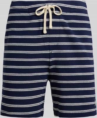 Polo Ralph Lauren Regular Fit Shorts aus Baumwoll-Mix mit Lochmuster-Streifen in Marine, Gr&ouml;&szlig;e XXL