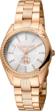Roberto Cavalli Womens Snake Core Silver Dial Rose Gold Quartz Watch