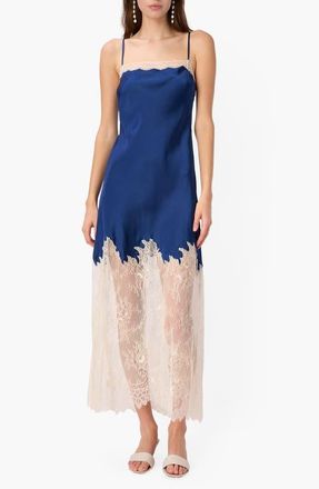 Cami NYC Verity Sheer Lace Trim Silk Slipdress in Sailor at Nordstrom, Size Large