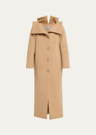 Balenciaga Architectural Vareuse Collar Wool Long Coat