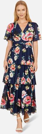Yumi Mesh V-Neck Tiered Maxi Dress in Navy at Nordstrom, Size 16