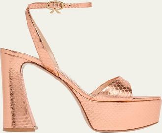Gianvito Rossi 70mm Platform Metallic Snakeskin Leather Sandals