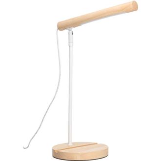 Forlight Arlo L&aacute;mpara de Escritorio led de Madera Natural. Flexo de Escritorio de Acero Blanco y Madera con Luz Neutra 4000K