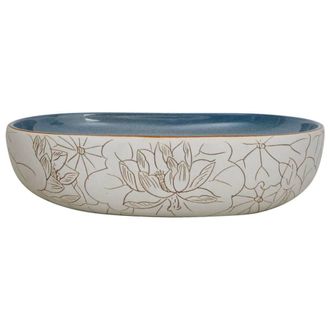 Berkfield Home Durable Countertop Basin Sand & Blue Oval 59x40x14 cm Ceramic | Size: 59 x 40 x 14 cm
