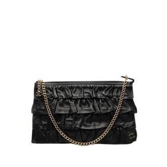 Chanel Pre-owned Ruffled Lambskin Clutch - Dames - Pre-owned - Zwart - Maat: ONE Size Leer