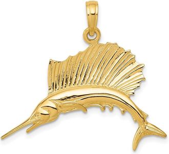 Diamond2Deal 10k Yellow Gold Polished Sailfish Pendant