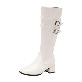 Generic Womens Knee High Boots Square Toe Medium Chunky Heel With Side Zipper And Belt Clasps For Daily Leisure Wear