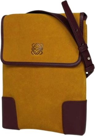Loewe Pre-owned Cross Body Bags, female, Yellow, Size: ONE SIZE Pre-owned Suede Shoulder Bag