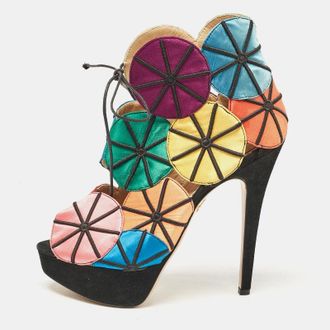 Charlotte Olympia Multicolor Satin And Suede Parasol Platform Sandals