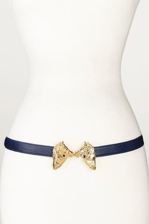 Raina Harvey Horse Clasp Leather Belt in Navy at Nordstrom, Size Medium