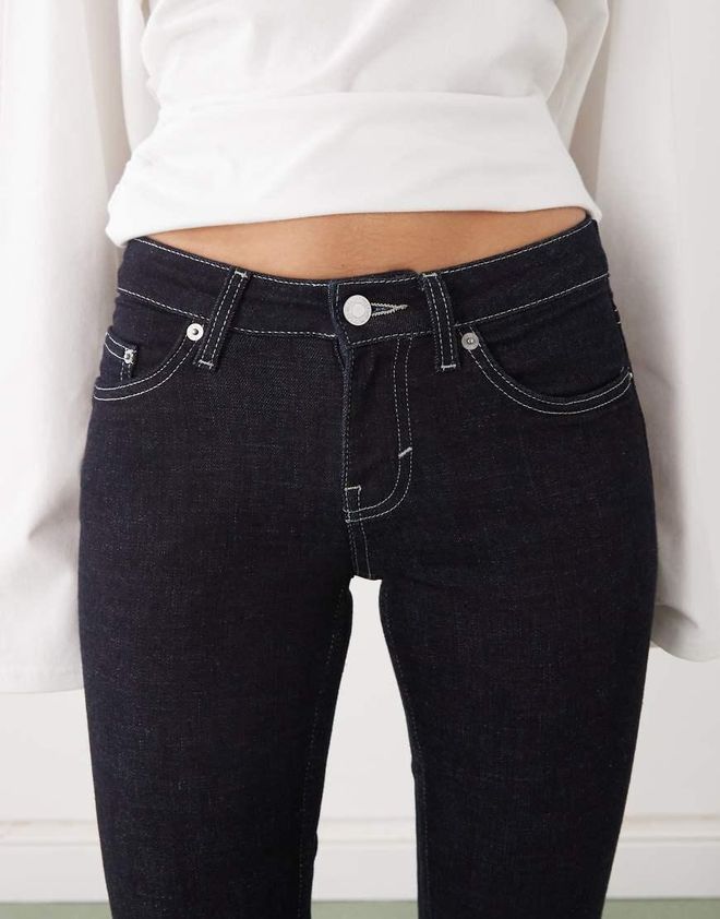 Jeans Skinny And & Taille Basse 28 - Jambe 29, Délavé Bleu Foncé/ Noir - Femme