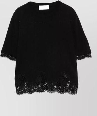 Ermanno Scervino wool fine-knit lace-trim crew-neck short-sleeve knitted top