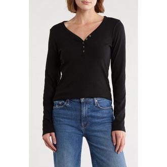 Melrose and Market Long Sleeve Henley in Black at Nordstrom Rack, Size X-Small