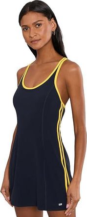 SPLITS59 Ella Airweight Dress Womens Dress Indigo/Bright Yellow : LG