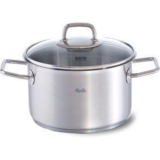 FISSLER Viseo Pentola in acciaio inox 3.6 L, 20 cm, con coperchio in vetro, scala per misurazione interna, bordo per versare, pentola per cottura a