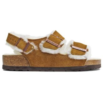 Birkenstock Milano Shearling Suede Leather Unisex Hook and Loop Sandals - Mink - Size:UK 7.5