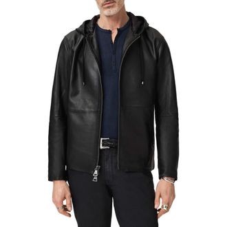 John Varvatos Niko Leather Hoodie in Black at Nordstrom, Size 52