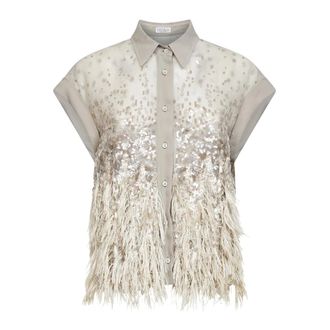 Brunello Cucinelli Dazzling Degrade Shirt - female - Brunello Cucinelli - Shirts - Beige - 2XS - Blouses & Shirts