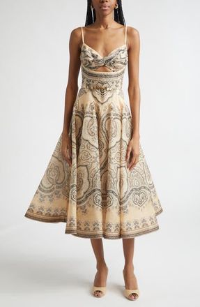 Zimmermann Kindred Spirit Luna Paisley Print Twist Linen & Silk Midi Dress in Cream Perla Paisley at Nordstrom, Size 3