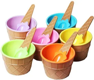 OEM Juego 6 Cuencos Cucharas Helado Varios 6 Cuencos Cucharas Helado Hechos Pl&aacute;stico Divertidos Colores Rosa, Azul, Naranja, Amarillo Verde Gofre