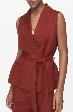 Mango Belted Linen Blend Suit Vest in Copper at Nordstrom, Size Medium