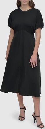 DKNY Scuba Knit & Satin Midi Dress in Blk/Black at Nordstrom Rack, Size X-Small