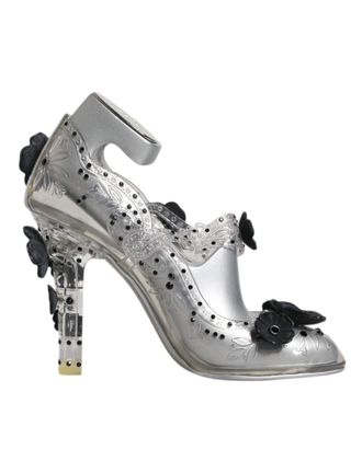 Dolce & Gabbana Clear Floral Crystal CINDERELLA Heels Womens Shoes