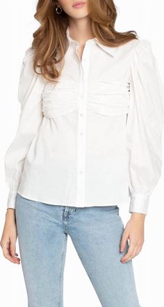 Nicole Miller Cotton Poplin Button Down Top In White