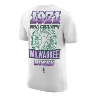 Nike Mens Nike NBA Milwaukee Bucks Casual Sports Back Alphabet Numeric Loose Short Sleeve White T-Shirt DA7293-100