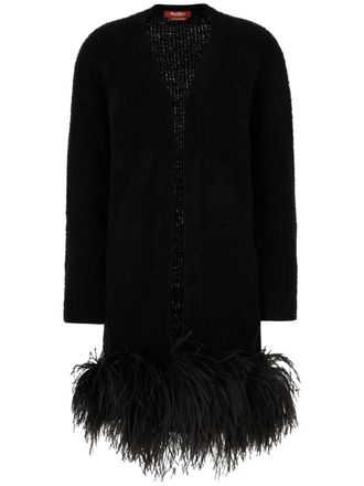 Max Mara feather-trim cardigan - women - Nylon/Wool - S - Black