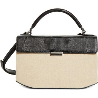 Toteme Clip Canvas & Lizard Embossed Leather Top Handle Bag in Beige/Black at Nordstrom
