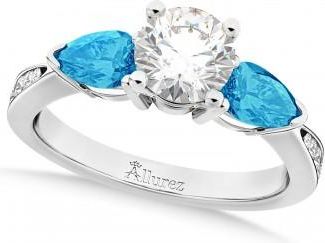 Allurez Round Diamond & Pear Blue Topaz Engagement Ring in Palladium (1.29ct)