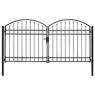 Berkfield Home Fence Gate Double Door with Arched Top Steel 300x150 cm Black