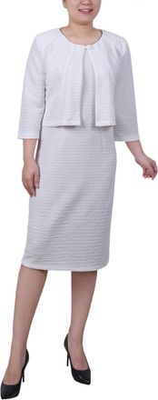 NY Collection Ny Collection Two Piece Jacket Dress Set Womens White Knee-Length FTS1463
