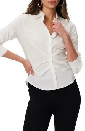 Paige Alera Pleated Cotton Button-Up Shirt in White at Nordstrom, Size X-Small