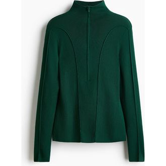 H&M Zip-top Turtleneck Top in Dark Green at Nordstrom, Size Xx-Small