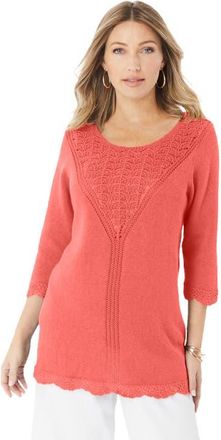 Roaman's Lace Knit Pullover Sweater in Sunset Coral at Nordstrom, Size 28