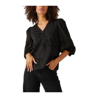Nukus Nukus, Overhemden, Dames, Zwart, S, Delilah Blouse Embroidery