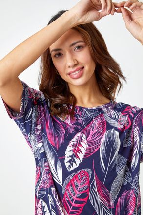 Roman Leaf Print Textured Tunic Top