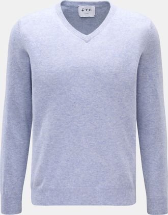 FTC Men - Cashmere V-neck jumper light blue mottled
