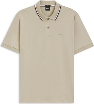 BOSS Striped-collar slim-fit polo shirt in cotton with logo
