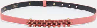 Oscar De La Renta Oscar De La Renta Coral Orange Satin Crystal Embellished Slim Belt