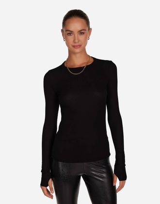 Michael Lauren Alick Long Sleeve Fitted Tee Top In Black