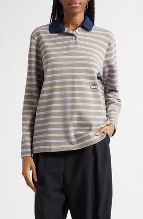 HommeGirls x Fruit of the Loom Stripe Long Sleeve Cotton Polo in Lilac Stripe at Nordstrom, Size X-Small